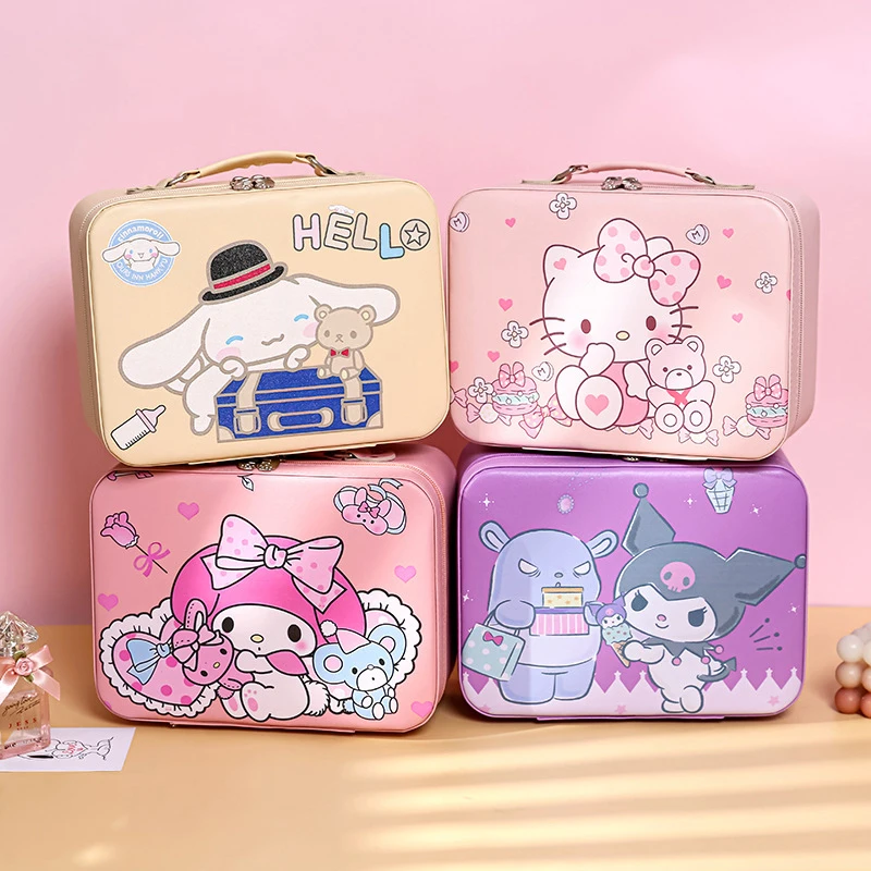 Ins kawaii sanrio kuromi saco de cosméticos com espelho bonito padrão dos desenhos animados portátil grande capacidade saco de armazenamento de cosméticos para mulher