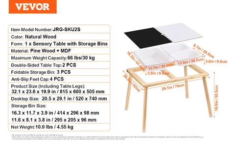 SucceBuy — деревянный сенсорный стол для занятий с детьми, тремя складными контейнерами для хранения и двусторонней доской для рисования в помещении и на улице. таблица активности отзывы - №1
