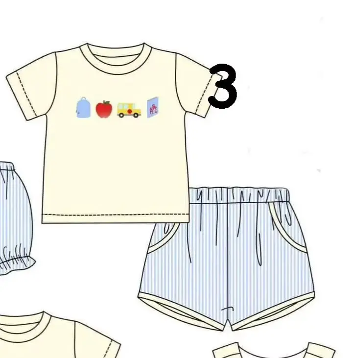 New Toddler Kids Back to School Outfit Apple & School Bus Print Girls Dress Baby Romper Girls Boys Top Shorts Sets