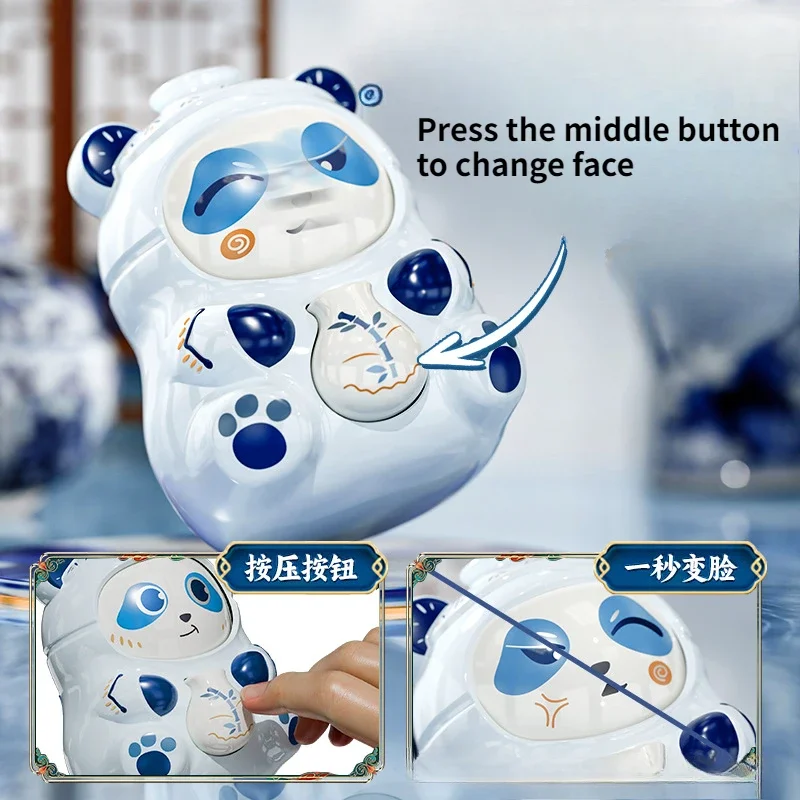 Panda Face Changing Doll Blue and White Porcelain China-Chic Key Chain Pendant Sichuan Opera Face Changing Ornament Children Toy