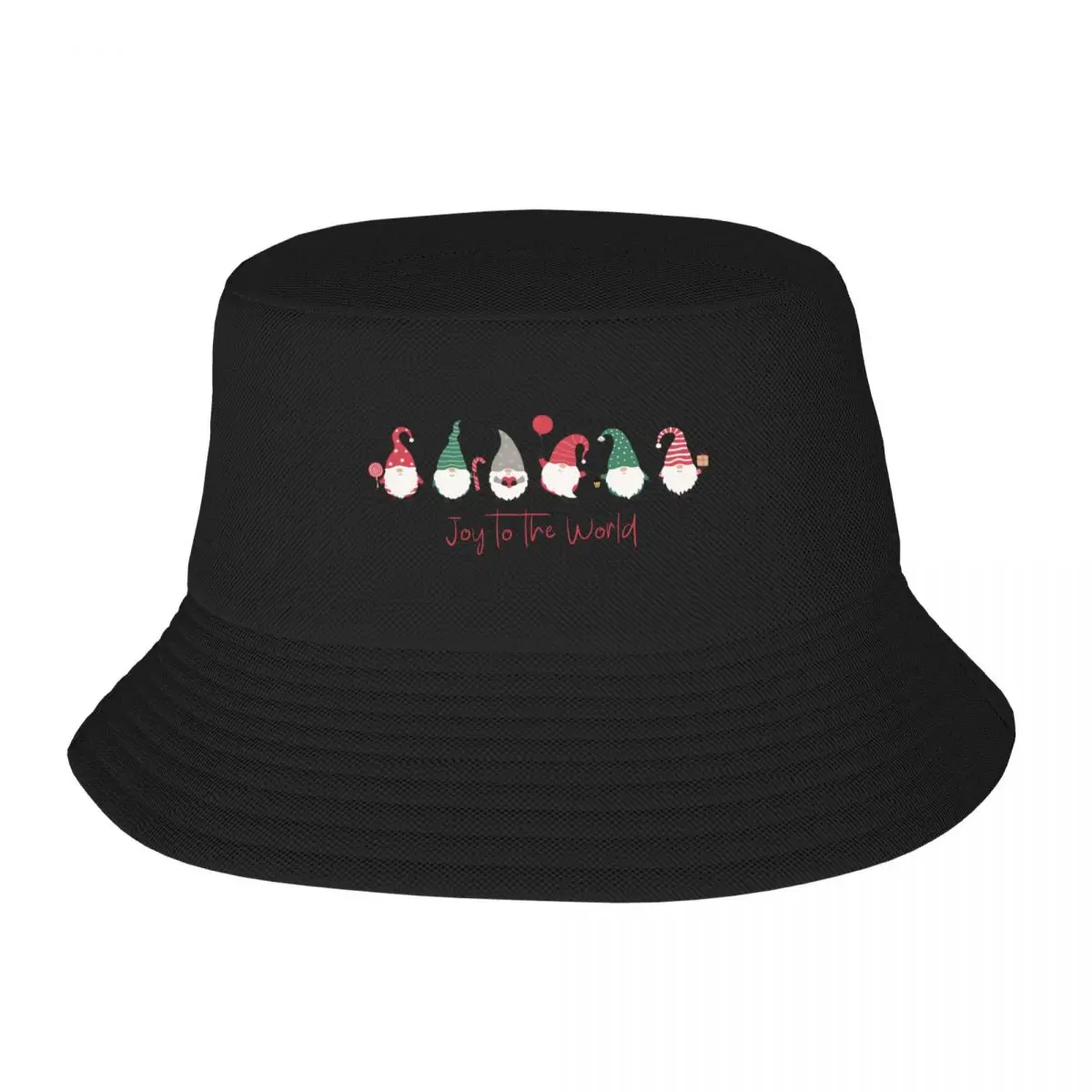 Red and Green Fun Gnomes Joy to the World T-Shirt Bucket Hat summer hats Caps Caps For Men Women's