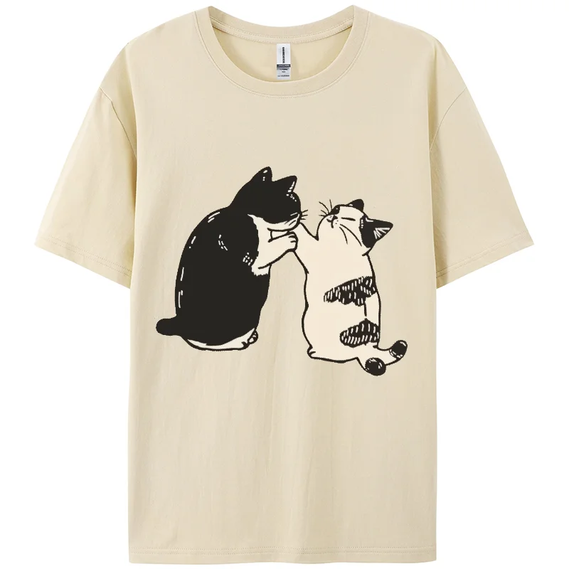 Y2K,Cat Print TShirt,Summer Casual T-shirts, Berserk Women Short T-shirts,Short Sleeve,100%Cotton,Cartoon, Holiday wear,Ukiyoe