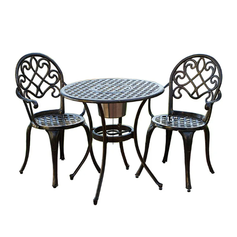 طقم طاولة وكرسي من الألومنيوم المصبوب في الهواء الطلق مكون من ثلاث قطع، مجموعة حمام سباحة لشرفة الحديقة الأوروبية