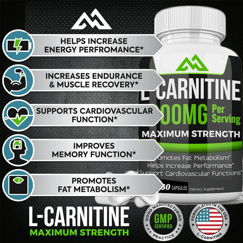 Super strong L-carnitine -60 capsules -1000 milligrams per serving - promotes metabolism and improves performance