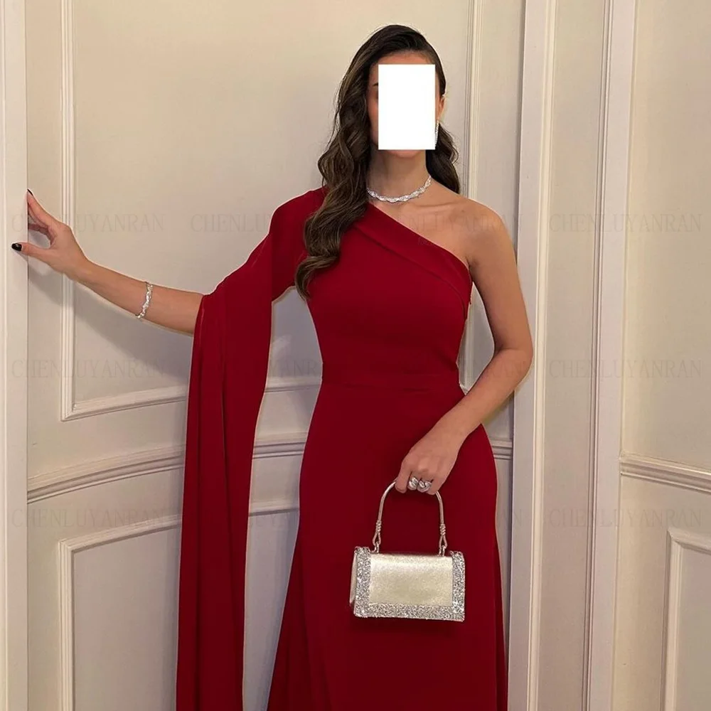 Red Simple Formal Occasion Dresses 2024 One-Shoulder Satin Ball Gowns Long Sleeve Elegant Sexy Evening Party Gown فساتين الحفلات