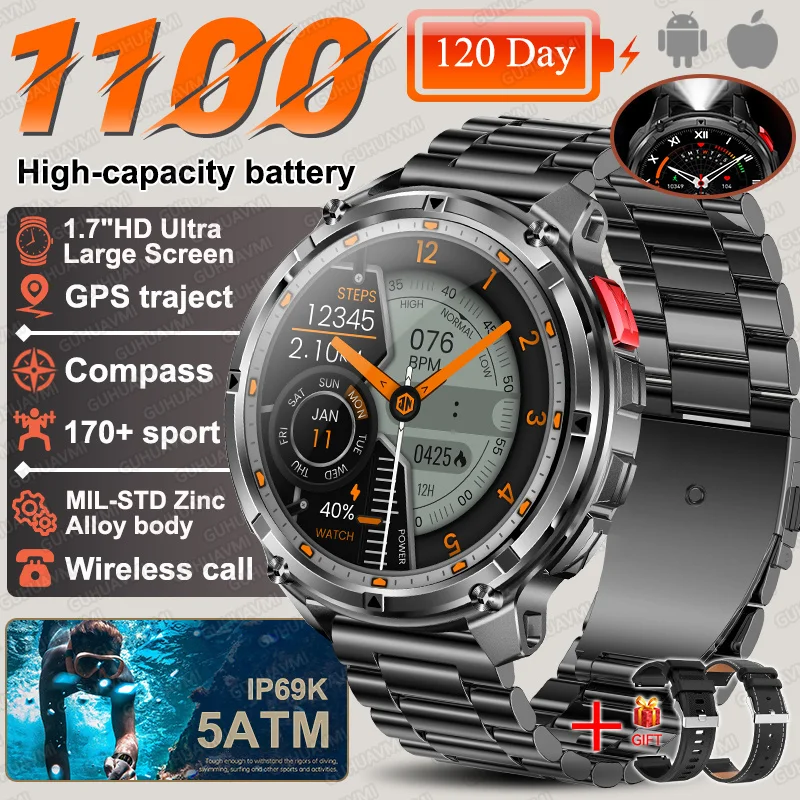 2026 Nieuwe T-Rex3 Ultra 1100 Mah Militaire Smart Horloge Mannen 1.7 "AMOLED GPS Path 5ATM Waterdicht Kompas LED zaklamp Smartwatch iOS - afbeelding 1