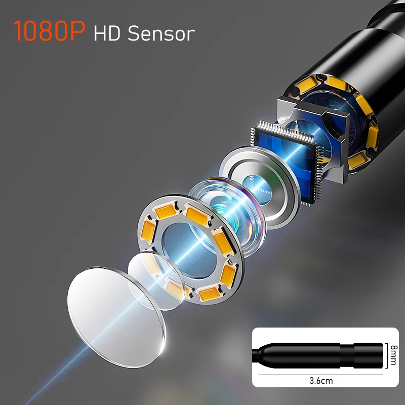  1-30m Hand-hold Industrial Endoscope 1080P 8mm Camera with 4.3'' IPS Screen IP67 Borescope Rigid Cable for Inspection Piping