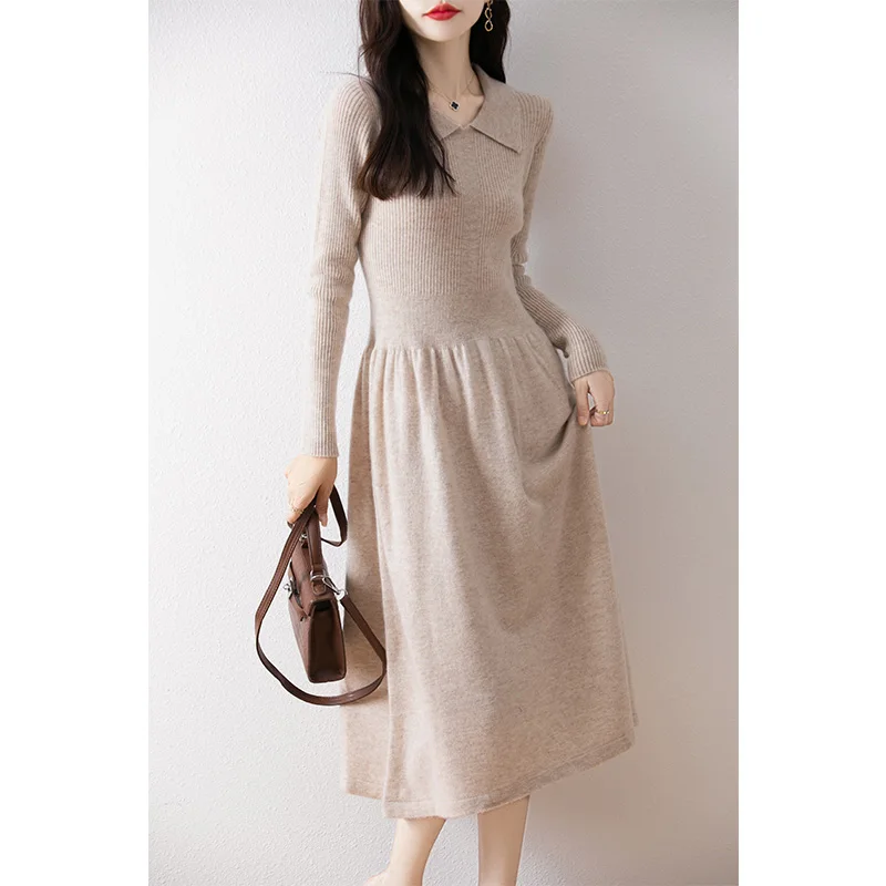 Women\'s Dress On Offer Clearance Free Shipping 100% Wool Knitted Jumpers 2024 Winter Long Dresses Polo Pullovers