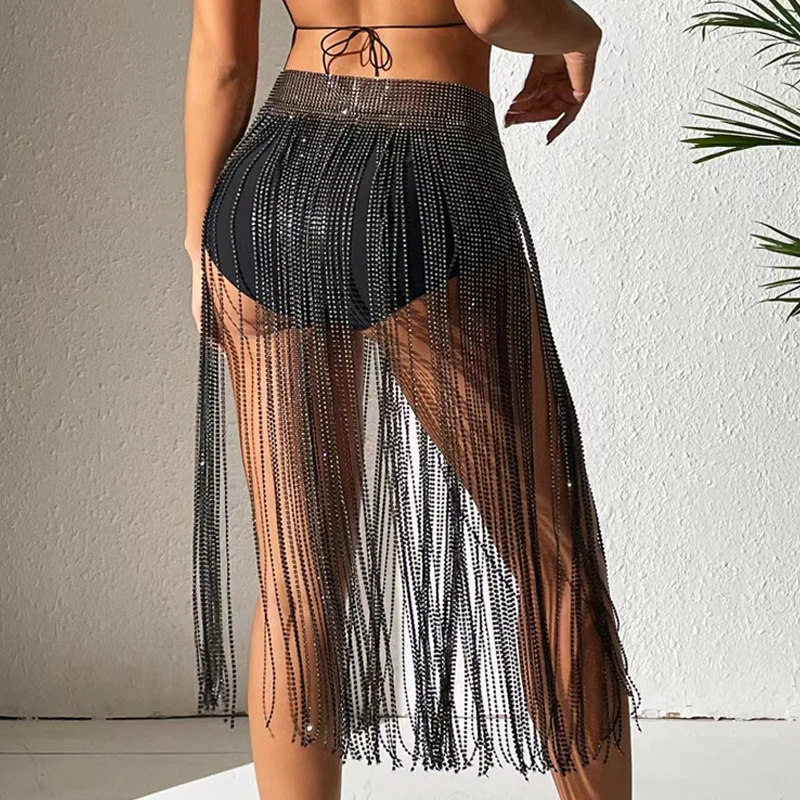 Glitter Strass Lange Quaste Röcke Für Frauen Handgemachte Sexy Diamant Körper Kette Sommer Nachtclub Party Rock Gürtel Y2K Zubehör – Detail 5