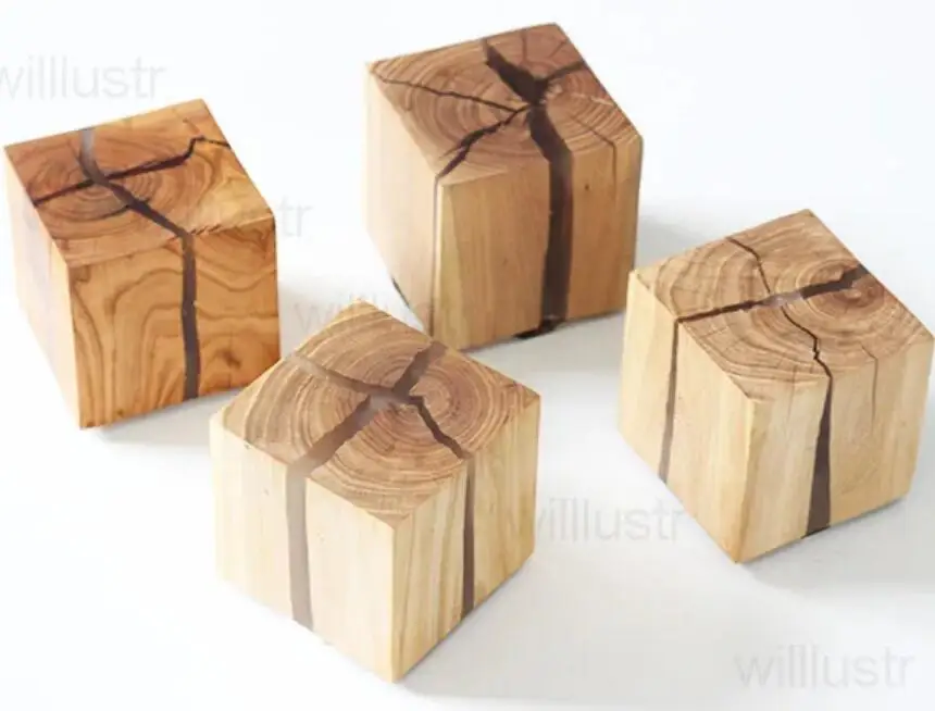 crack wood Cube wall lamp Natural cracked Wood Wall Sconce light living room restaurant cafe bedroom hotel hall lighting