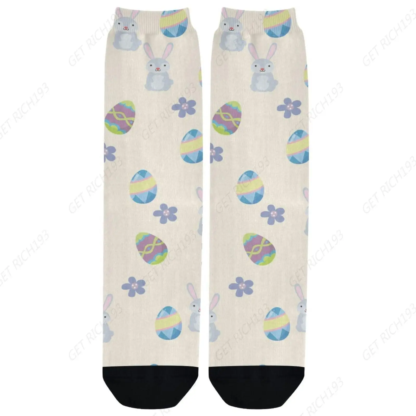 Floral Easter Bunny Athletic Crew Socks Over The Calf Tube Socks Peformance Cushion For Men Women