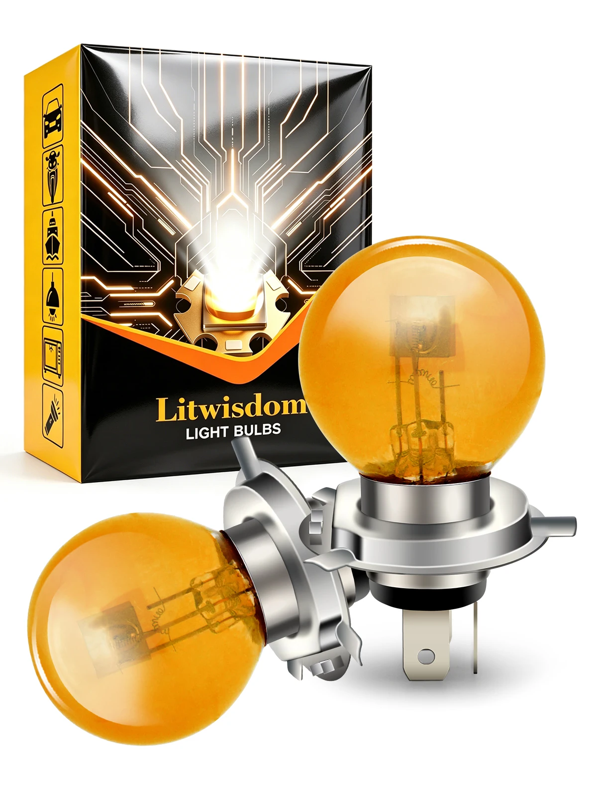 H4 9003 HB2 40W 6V Halogen Headlight Bulb High Low Beam Amber Yellow Motorcycle Lamp Fog Light for Scooter Moped ATV Universal