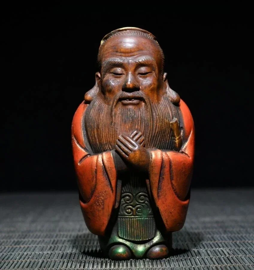 Archaize seiko Hand-carved boxwood Confucian School Founder Confucius household decoration small crafts statue