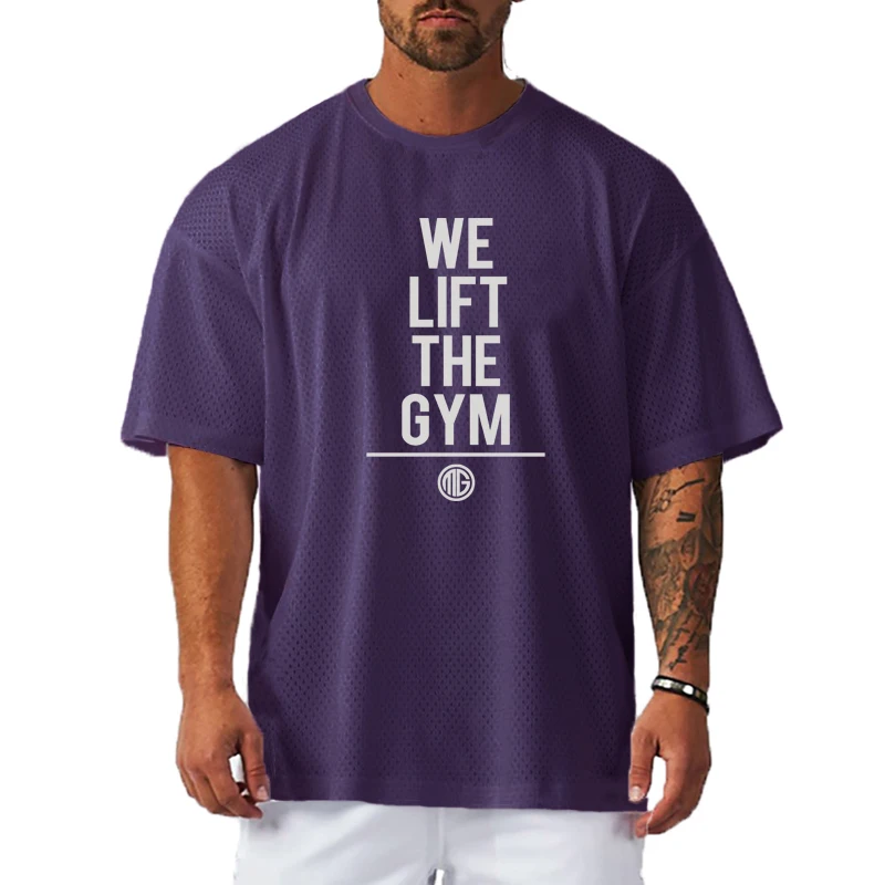 Oversized Mens Mesh Quick Dry Running T-Shirts Breathable Crew Neck Athletic Tee for Heavy Muscular Build Bodybuilding Training.