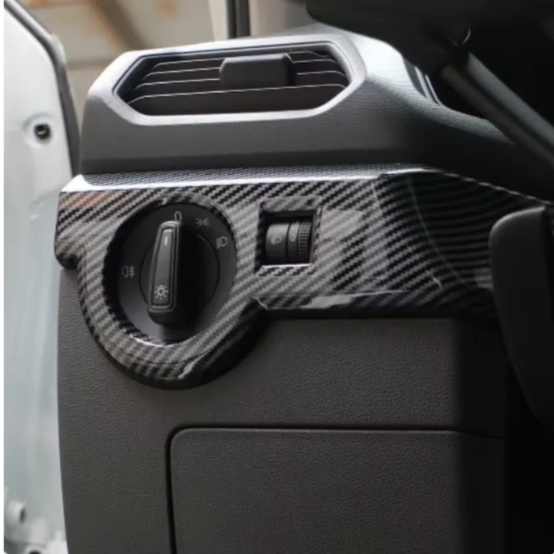 ABS Car Headlight Switch Trim For Volkswagen VW T-Cross Tcross 2019 - 2023 LHD Carbon Fiber Head Lamp Panel Cover Accessories