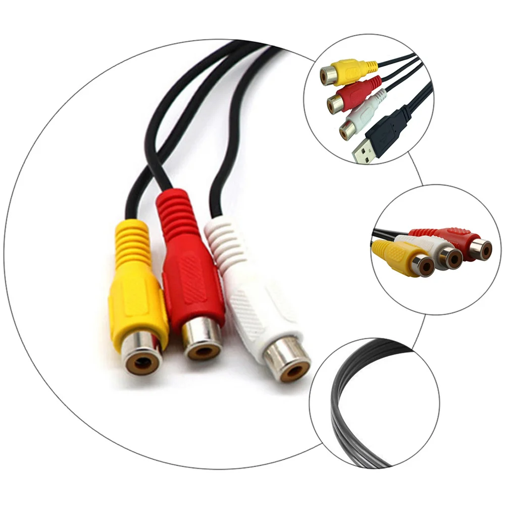 

1Pair USB to 3rca Audio Cable Environmental PVC Flexible Cable for Set- Connector Set- Accessory