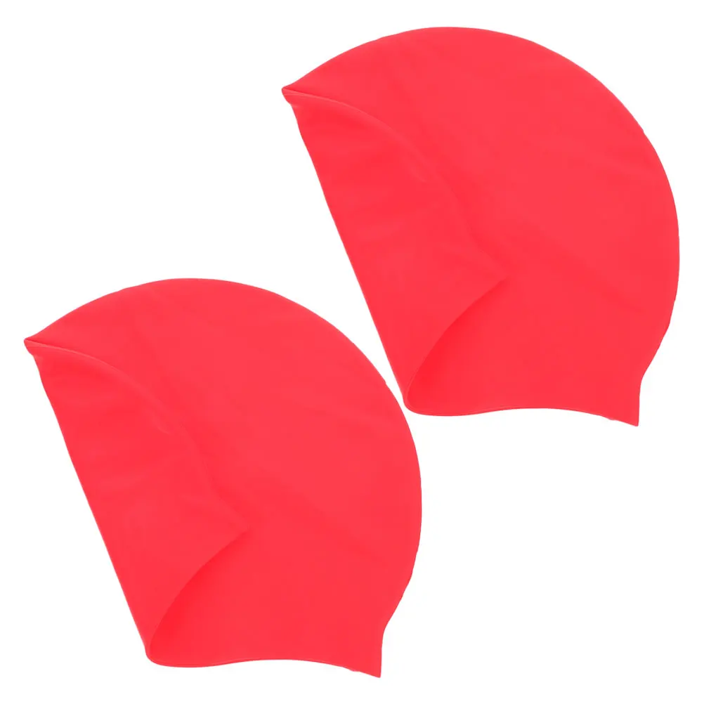 

2Pcs Silicone Cap Waterproof High Elasticity Women Adult Swimming Bathing Long Hair Adult Swim Cap Red Pool Sports