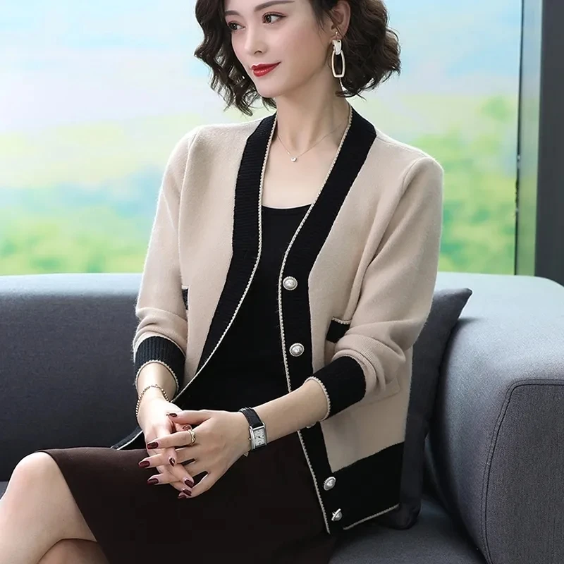 

Autumn Winter Knitted Cardigans Sweater Women Elegant Slim Long Sleeve V-neck Tops Korean Fashion Short Plus Size Female Coat