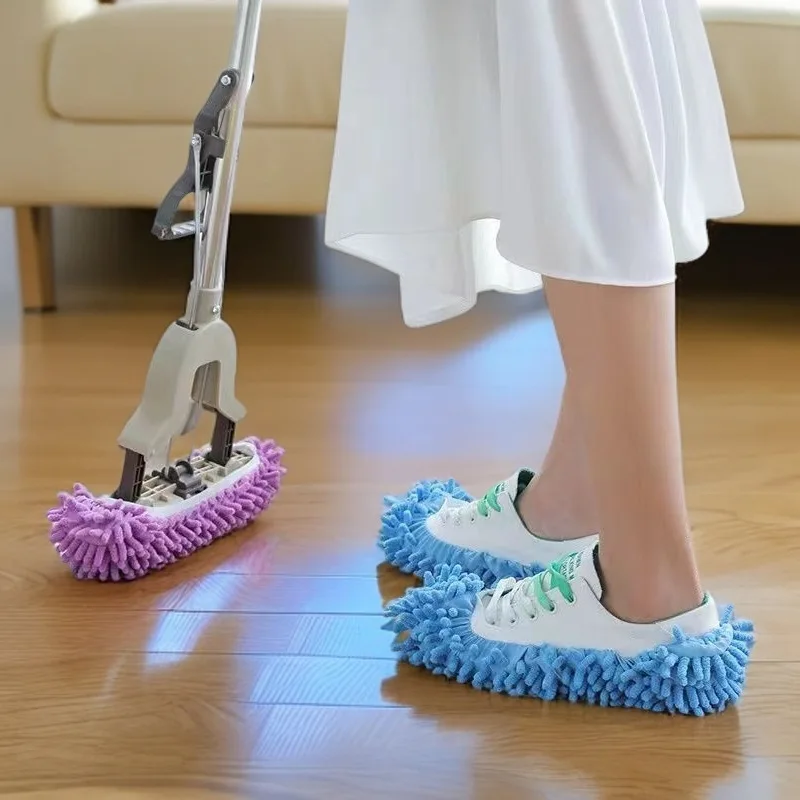 2PCS Chenille Shoe Covers Lazy Mopping Shoe Covers Household Mopping Shoe Covers Clean Mopping Slippers Mop Head Covers