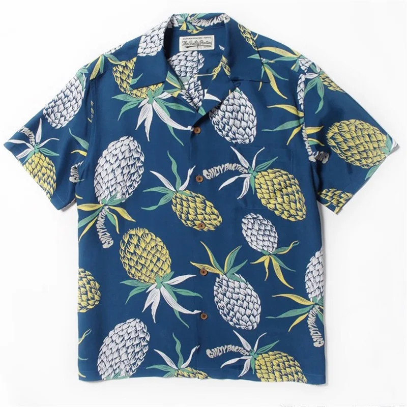 

Retro WACKO MARIA TENKO Tokyo Mitsubishi Pineapple Hawaii Shirt Fashion Summer Mens Womens Short Sleeve Shirt