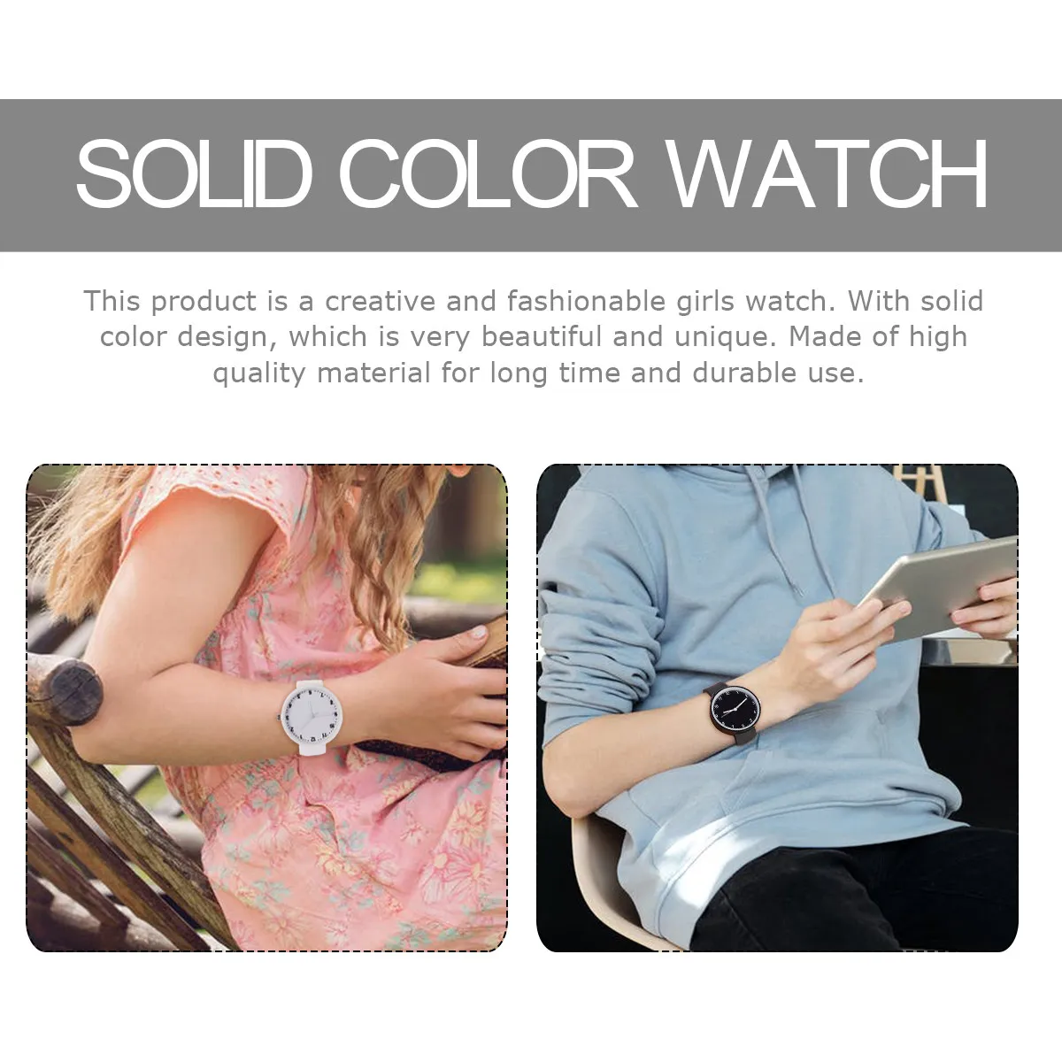 2Pcs Solid Color Wristwatch Fashionable Student Gift for Teens Precise Pc Movement Comfortable Strap White Black view 2