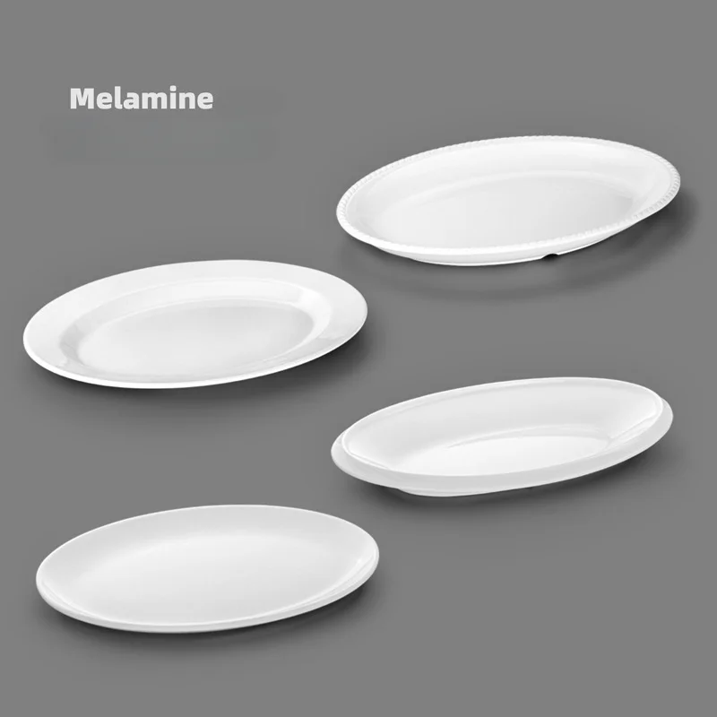 Melamine Tableware Plate Thick Edged Oval White Plate