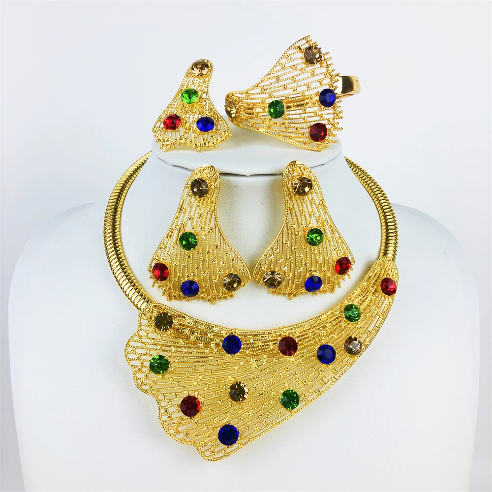 

ESALE latest Italian Ladies Fine Jewelry Sets Gold Color Women Necklace Earrings African Big Jewelry Wedding Party Gift