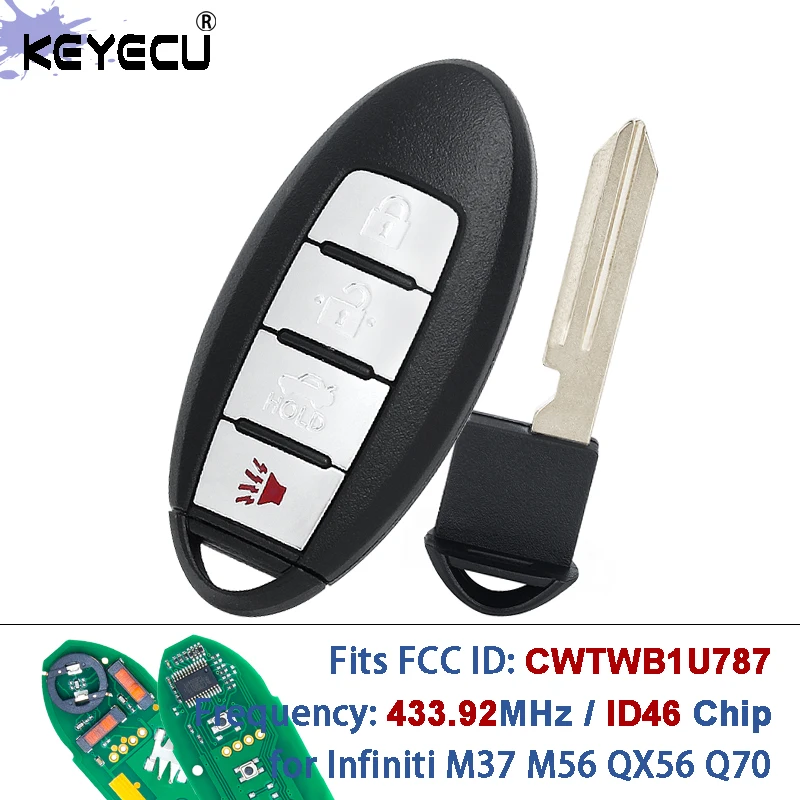 

KEYECU FCC ID: CWTWB1U787 433,92 МГц ID46 Умный дистанционный брелок для Infiniti M37 M56 QX56 Q70 HYBRID для Nissan Senta Sunny Versa