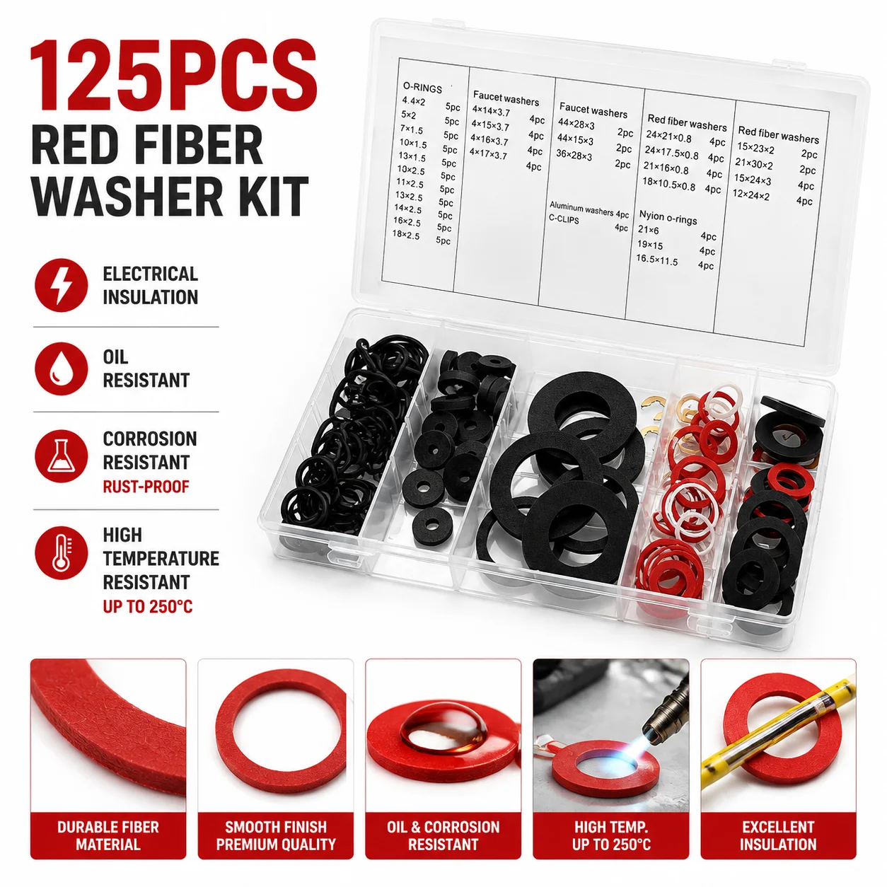 Multi Size Gasket Series with 125 Sealing Gaskets, Equipment Sealing Wear-resistant Gasket Repair Kit.