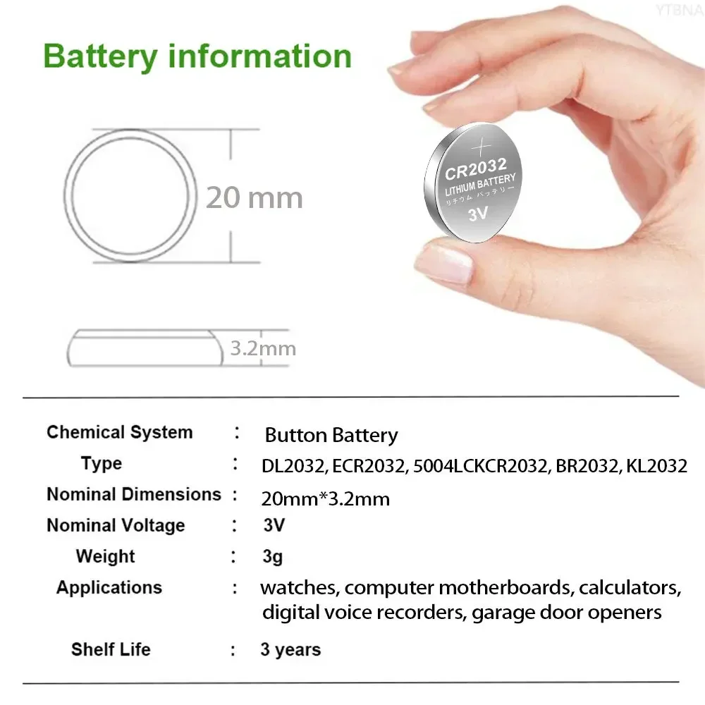 بطارية ليثيوم بزر 3 فولت CR2032 للساعة ، آلة حاسبة ، سيارة ، ريموت ، DL2032 ، ECR2032 ، BR2032 ، pr2032 ، CR ، أصلي