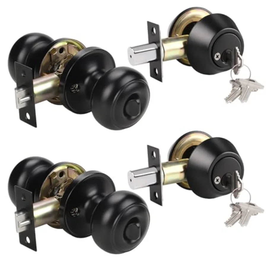 

Entry Door Knob and Double Cylinder Deadbolt Set, Keyed Alike Door Lock Sets, Exterior Door Knob with Deadbolt for Office Front