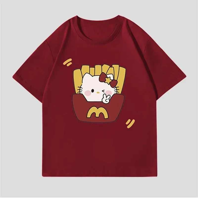 Hello Kitty New Spring and Summer Children\'s Cartoon T-shirt Girls Cotton Breathable Bottoming Shirt Boys Casual Short-sleeved