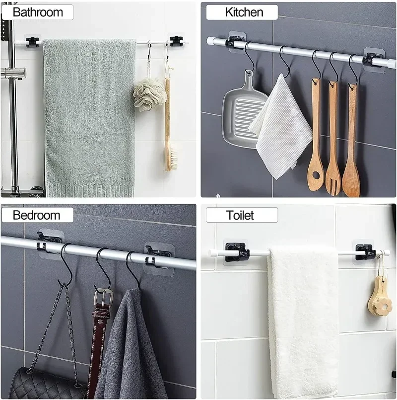 10/2pcs Curtain Rod Holder Hook Self-Adhesive Nail-Free Curtain Clamp Hooks Kitchen Bathroom Adjustable Wall Hanging Rack Holder