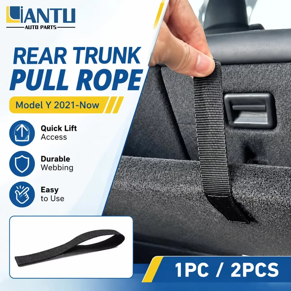 PINMOAP Fit For Tesla Model Y 2021+ Nylon Trunk Floor Pull Strap With Hook Loop Backing Ring Handle For Easy Cargo Cover Lifting