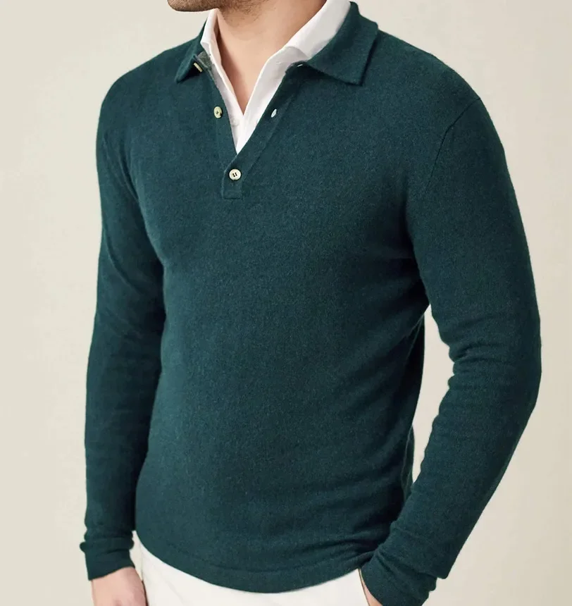 Customized casual style knitted polo cashmere pullover button cashmere pullover sweater for men