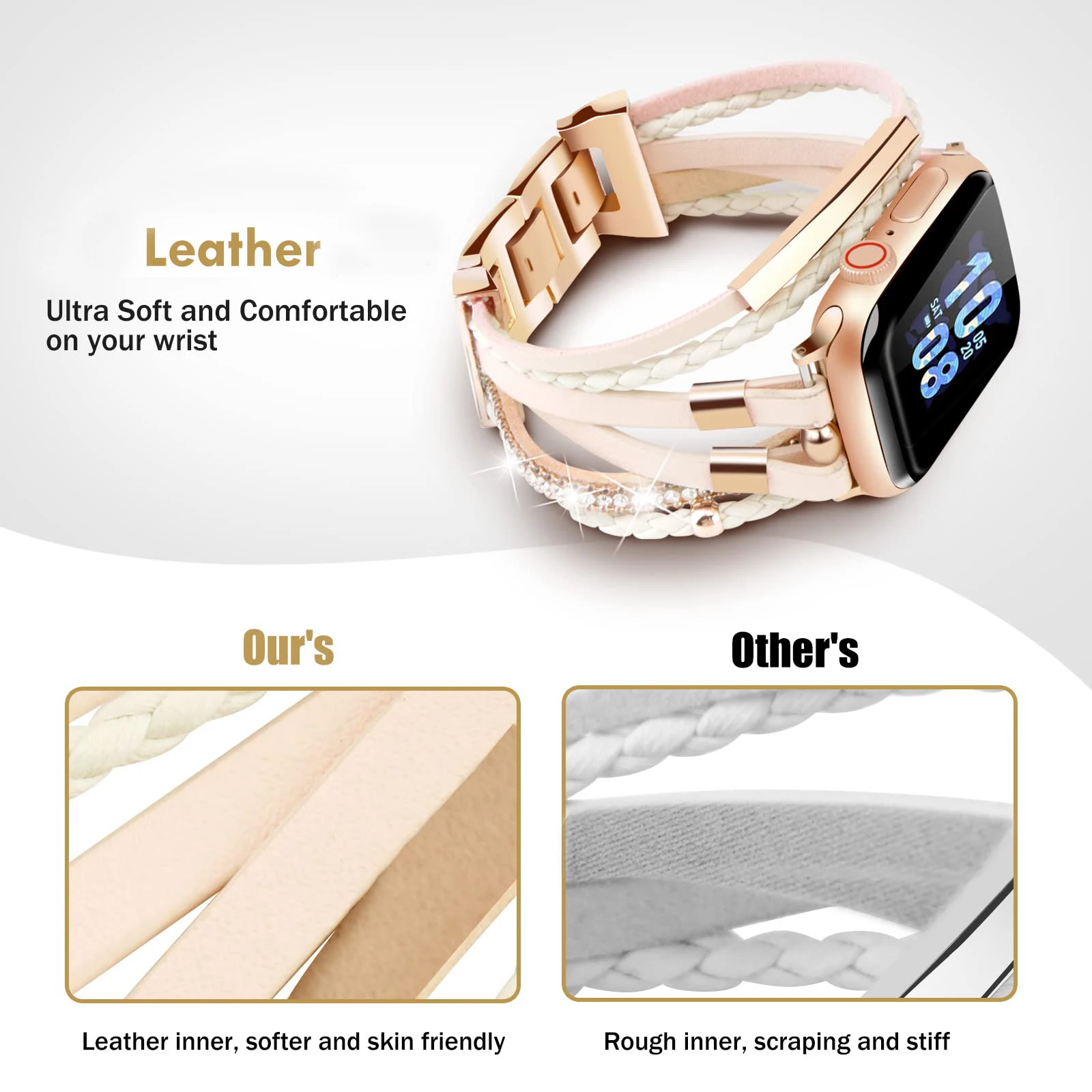 Women Leather strap for apple watch 40mm 41mm 44mm 45mm Stainless Steel Bracelet band for iwatch series 9 SE 8 7 6 5 4