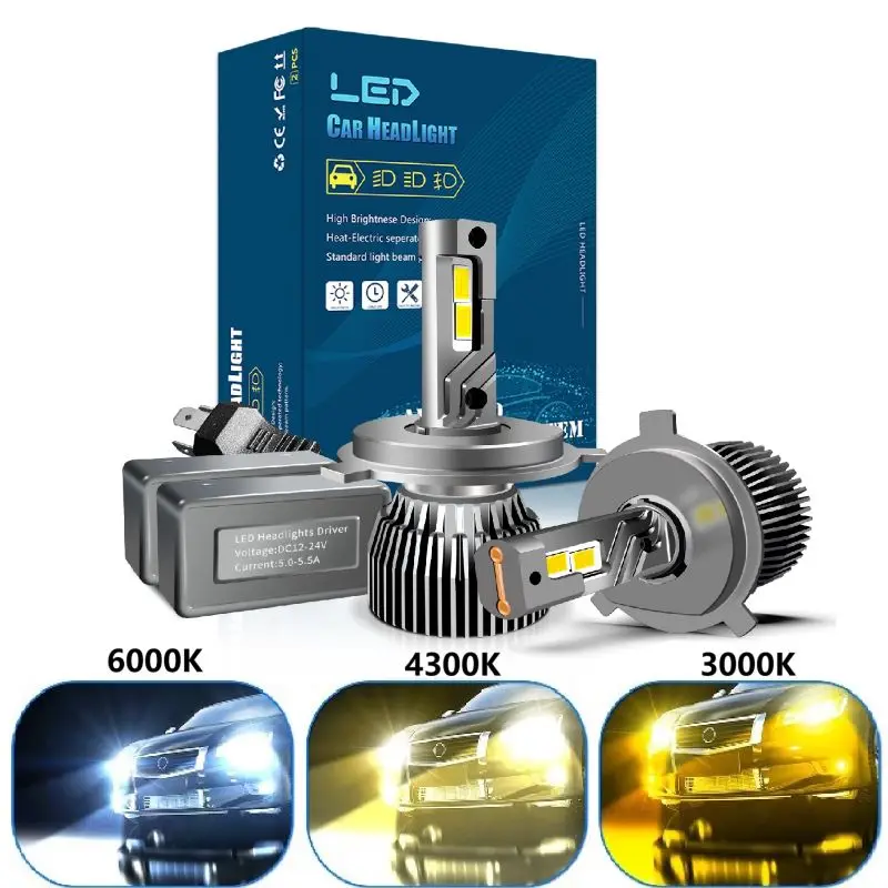 PSX24W LED المصابيح الأمامية 5202 4300K 3000K 9007 H1 H3 9004 9008 H13 P13W PSX26W H18 H19 H11 H7 H4 H16 12V 24V 130W مصابيح السيارات