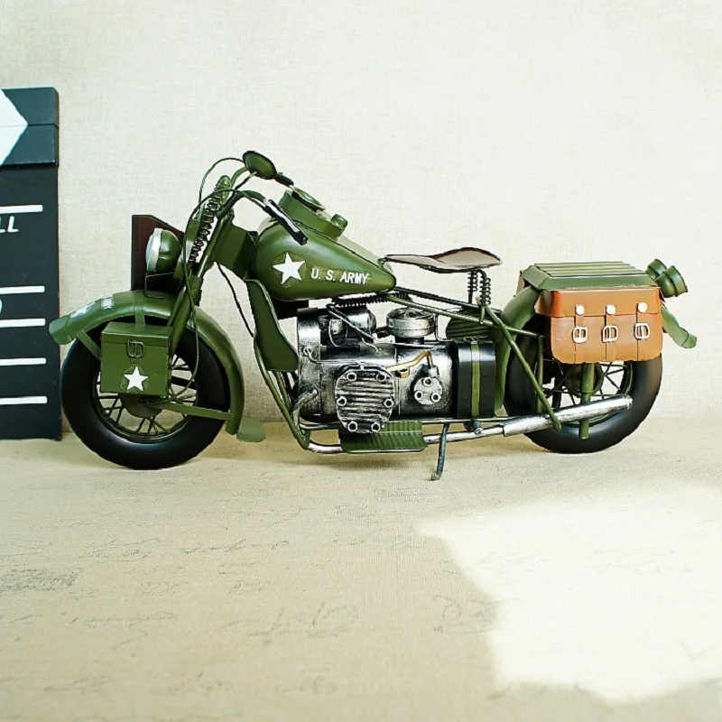 Large Retro Motorcycle Model Green Static Metal Motorcycle Model Home Decoration Collectibles Crafts Best Gift For Friend