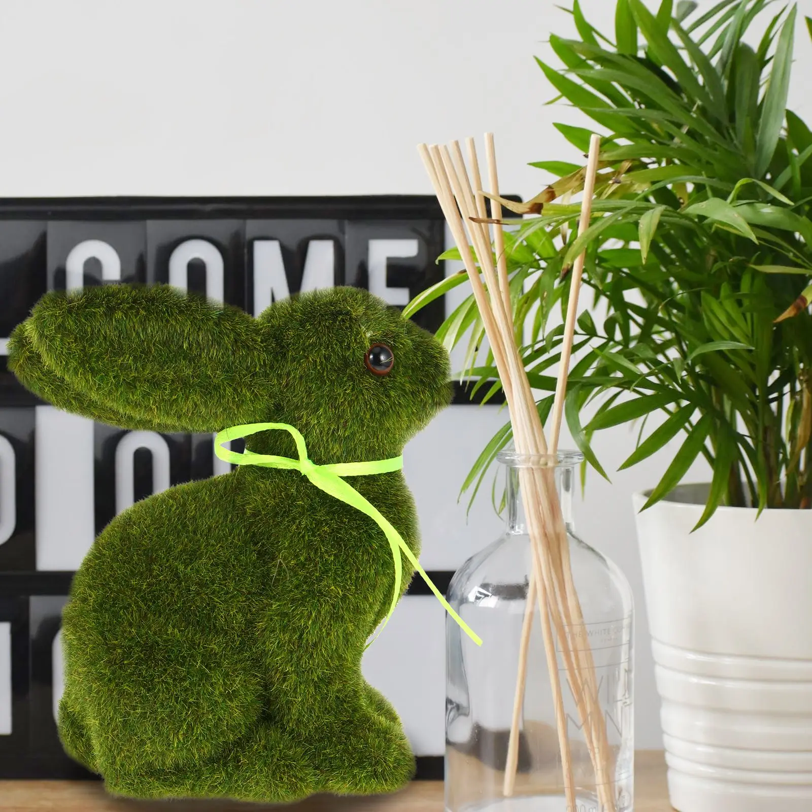 

Easter Bunny Moss Rabbit Decor Bunnies Eggs Flocked Table Decorations Decorative Statue Outdoor Glass Artificial Small Figurines