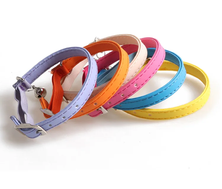 Macaron Color Cute Pet Cat Collar, Elastic Webbing Cat Collar Adjustable PU Color Small Collar with Bells for Puppies and Cats