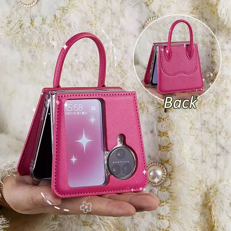 

Luxury Women Handbag Style Case for Samsung Z Flip5 OPPO Find N3 Flip/OPPO Find N2 Flip/Vivo x flip Leather Cover Crossbody