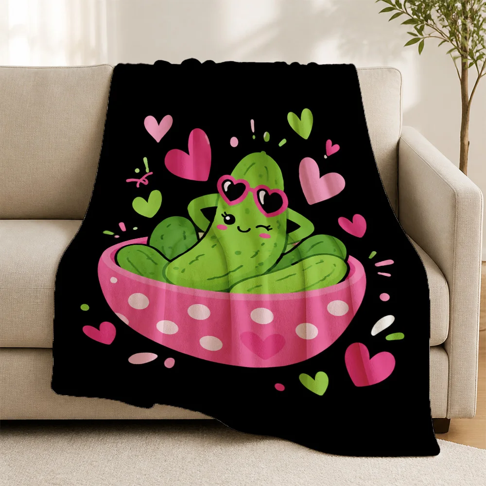 Cute Kawaii Avocado Cactus Print Throw Blanket for Sofa Couch Decor Cozy Fleece Throw Gift for Women Tropical Plant Vibes