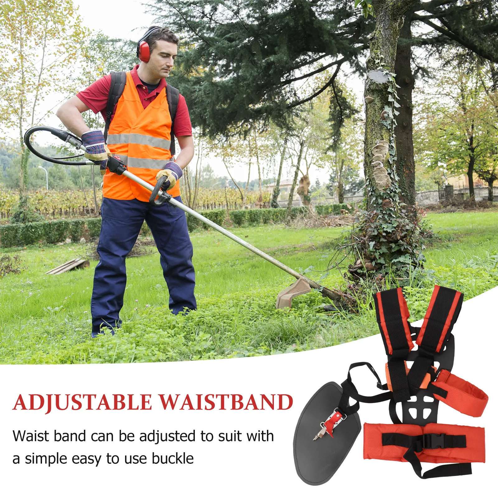 

Grass Trimmer Shoulder Strap Harness Padded Double Handle Lawn Mower Adjustable Waist Buckle Gardening Tool Pruner Strimmer