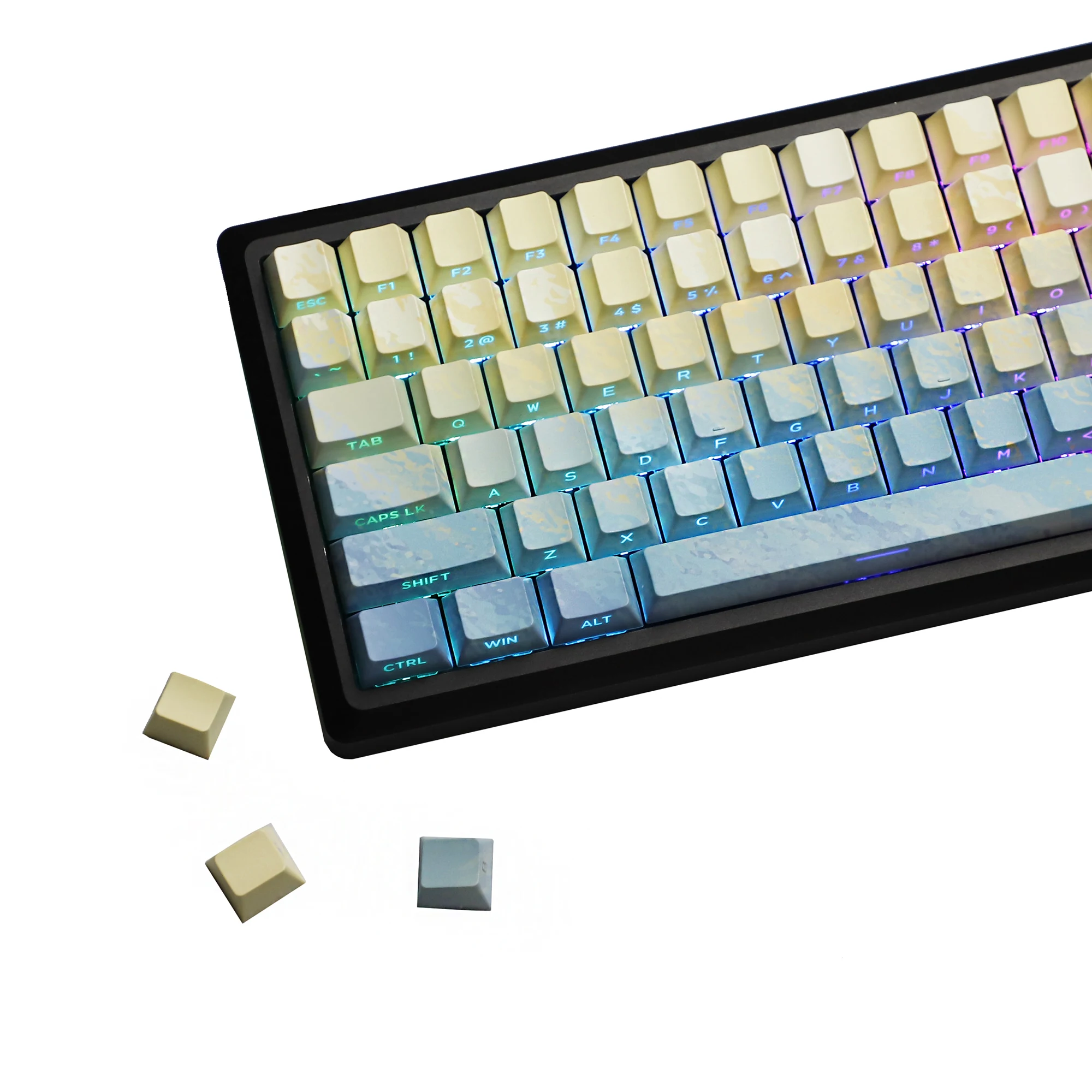 

YMDK Green Water Theme 130 Keys Sidelit Cherry Profile PBT Dye Sub Ink Splash Design Keycap for MX Mechanical Keyboard