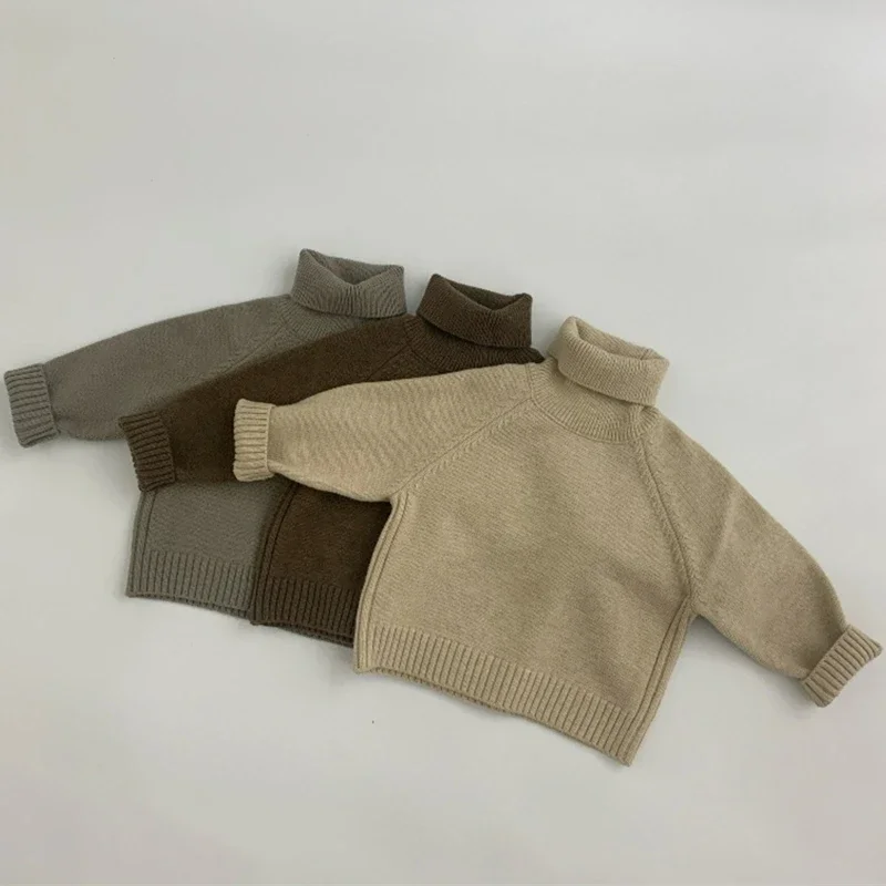 

New Kids Sweaters Autumn Winter Boys Girls Solid Knit Pullovers Children Turtleneck Sweater Baby Knit Wear