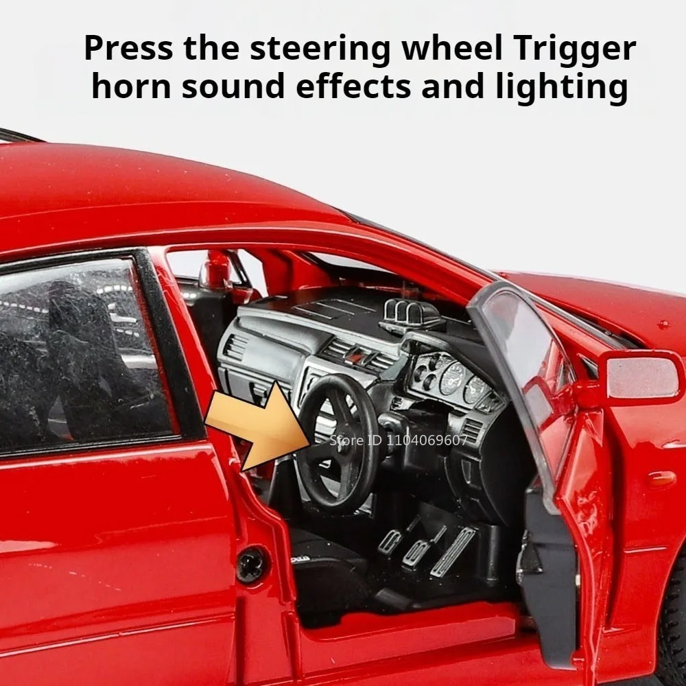 1:24 EVO9 RX7 Modello Giocattolo Auto In Miniatura In Lega Pressofusa Suono Luce Assorbimento Degli Urti Tirare Indietro Porta Aperta Ufficio Ornamento Veicoli