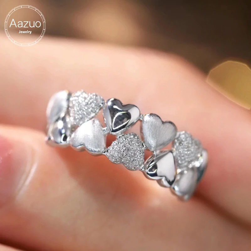 Aazuo 18K White Gold Yellow Gold Real Diamonds Heart Shape Lines Ring Gift For Women Luxury Engagement Halo anillos mujer Party