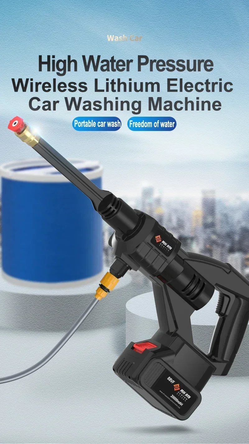 100Bar High Pressure Car Washer 600W 20000mAh/30000mAh Cordless Car Wash Water Gun Portable Electric Car Washing Machine