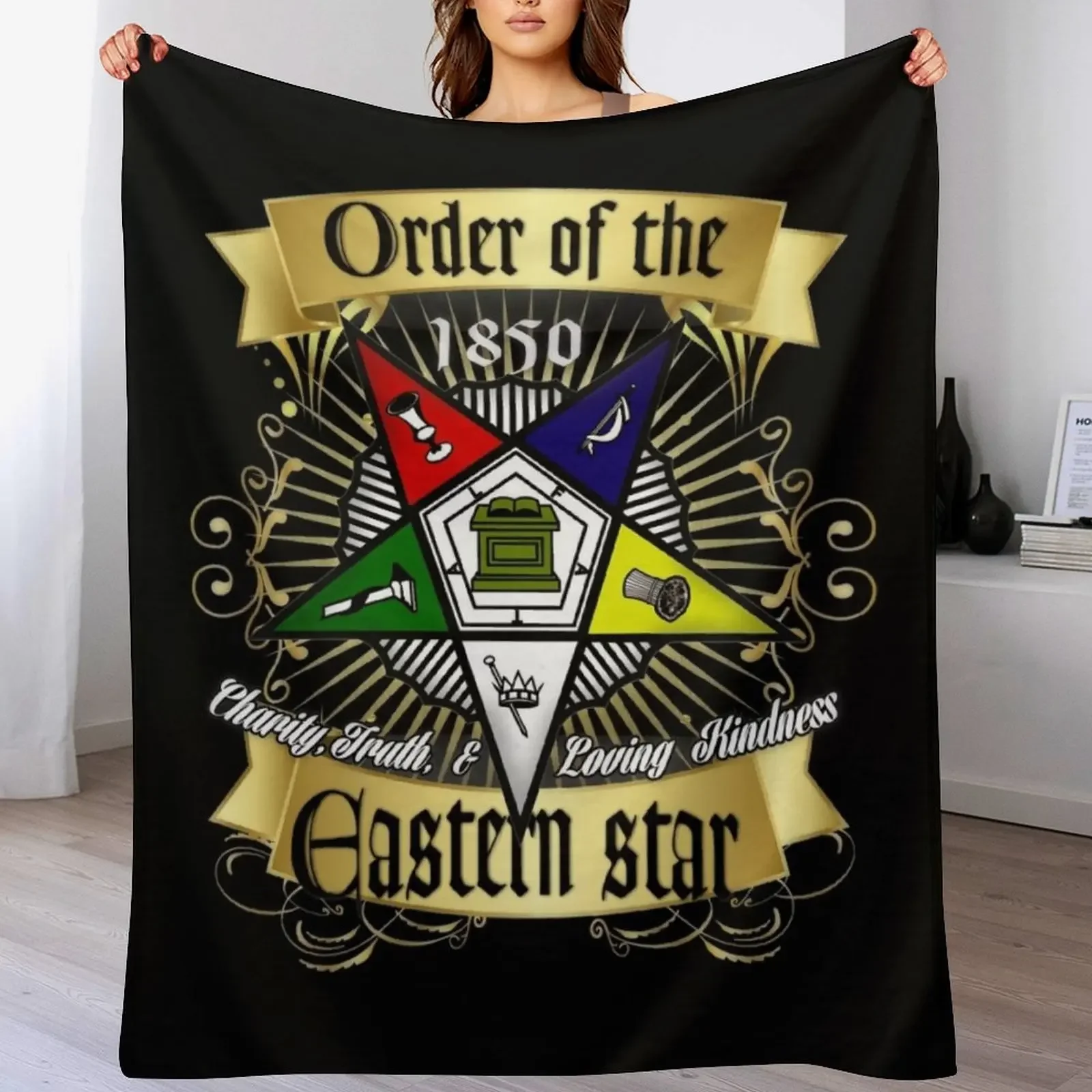 OES Style Order Of The Eastern Star Logo Sistar Freemason Throw Blanket Softest Hairy Decorative Throw Winter beds Blankets