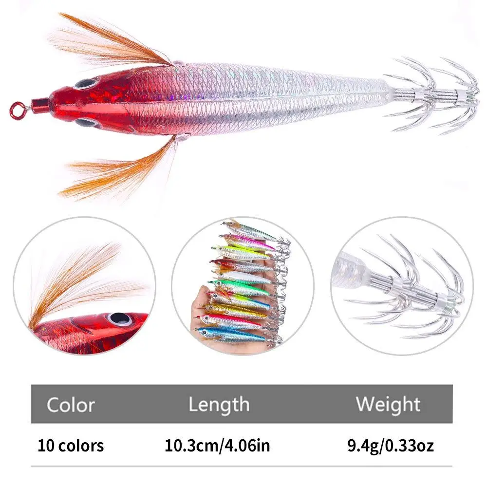 10CM 9G Fishing Lure Artificial Squid Hook Jigs Noctilucent Squid Cuttlefish Jigs Lures Spinnerbait Wood Shrimp For Sea Fishing